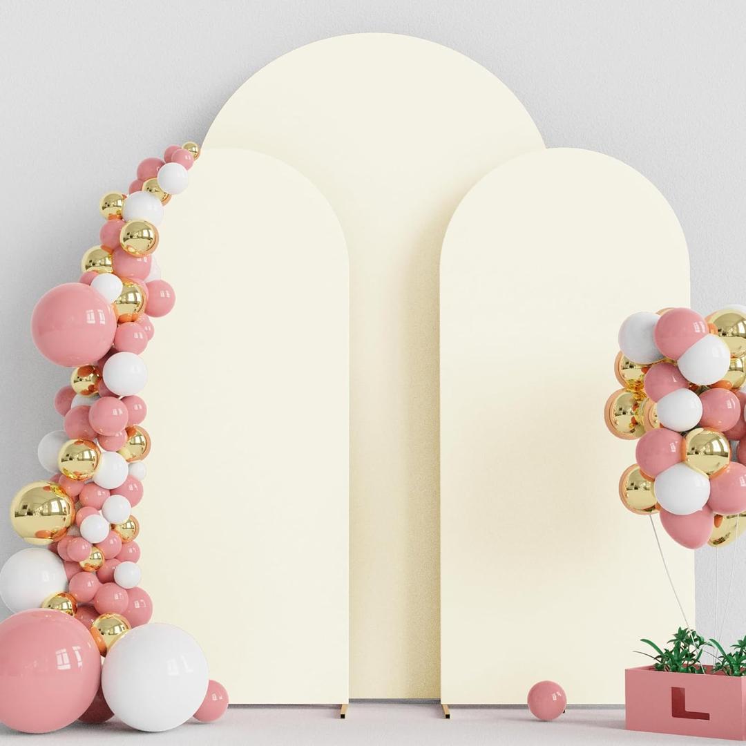 Wokceer Wedding Arch Backdrop Cover 7.2FT, 6FT, 6FT Spandex Set of 3 Wedding Arch Stand Covers Round Top Chiara Backdrop Stands Cover for Birthday Party Ceremony Banquet Decor Ivory