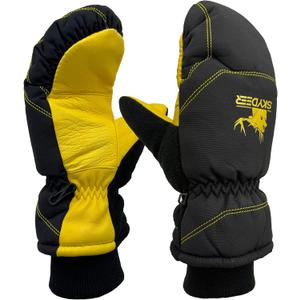 SKYDEER Warm Ski Mittens with Soft Premium Deerskin Leather and 150G 3M Thinsulate Insulation (SD8753M, Unisex) (Small, Gold)