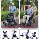 Walkers for Seniors with Seat, Extra Wide 2 in 1 Rollator Walker & Transport Chair with Reversible Backrest & Detachable Footrests, Foldable Wheelchair Combo with 8" Anti-Slip PU Wheels, Blue