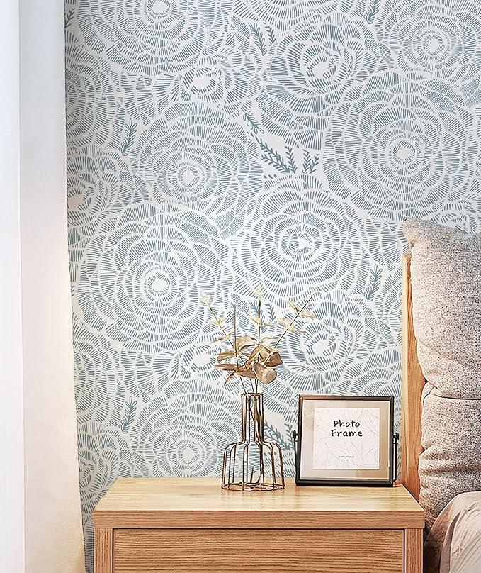 CiCiwind 197 in X 16 
in Wallpaper Peel and Stick Wallpaper White and Blue Floral Contact Paper for Cabinets Removable Self Adhesive Wall Paper Vintage Bathroom Decoral Papel Tapiz para Pared