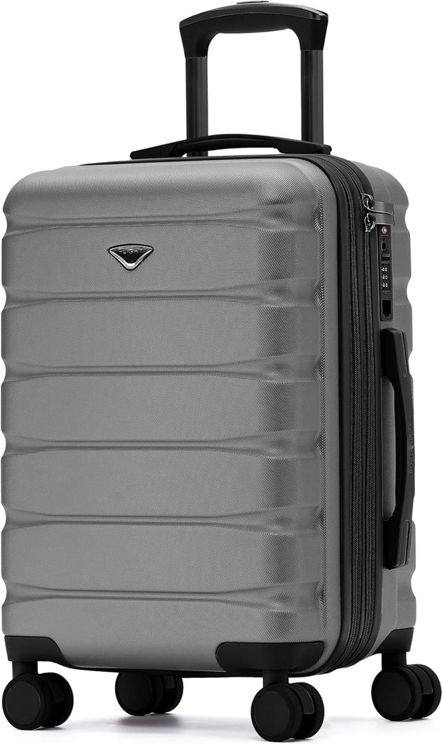 Flight Knight 22x14x9" Expandable Carry On Suitcase Hardside TSA Lock USB C Port Lightweight Luggage Silent Double Spinner Wheels Maximum Overhead Carry-On Bag For American & United Approved Airlines