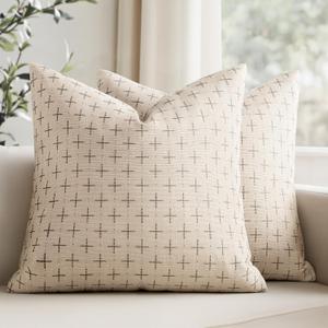 MIULEE Pack of 2 Decorative Burlap Linen Christmas Throw Pillow Covers Modern Farmhouse Pillowcases Rustic Woven Textured Cushion Cover for Sofa Couch Bed 18x18 Inch Beige