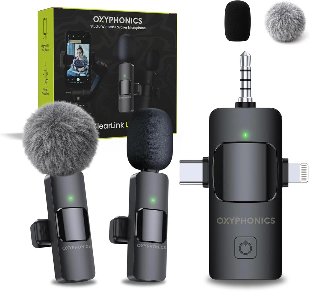 Professional Wireless Lavalier Microphone (3-in-1) for iPhone, iPad, Android - Studio Lapel Mic for Vlogging Youtube TikTok Interview Podcast Video Recording - Clip On Portable - Mini Lav