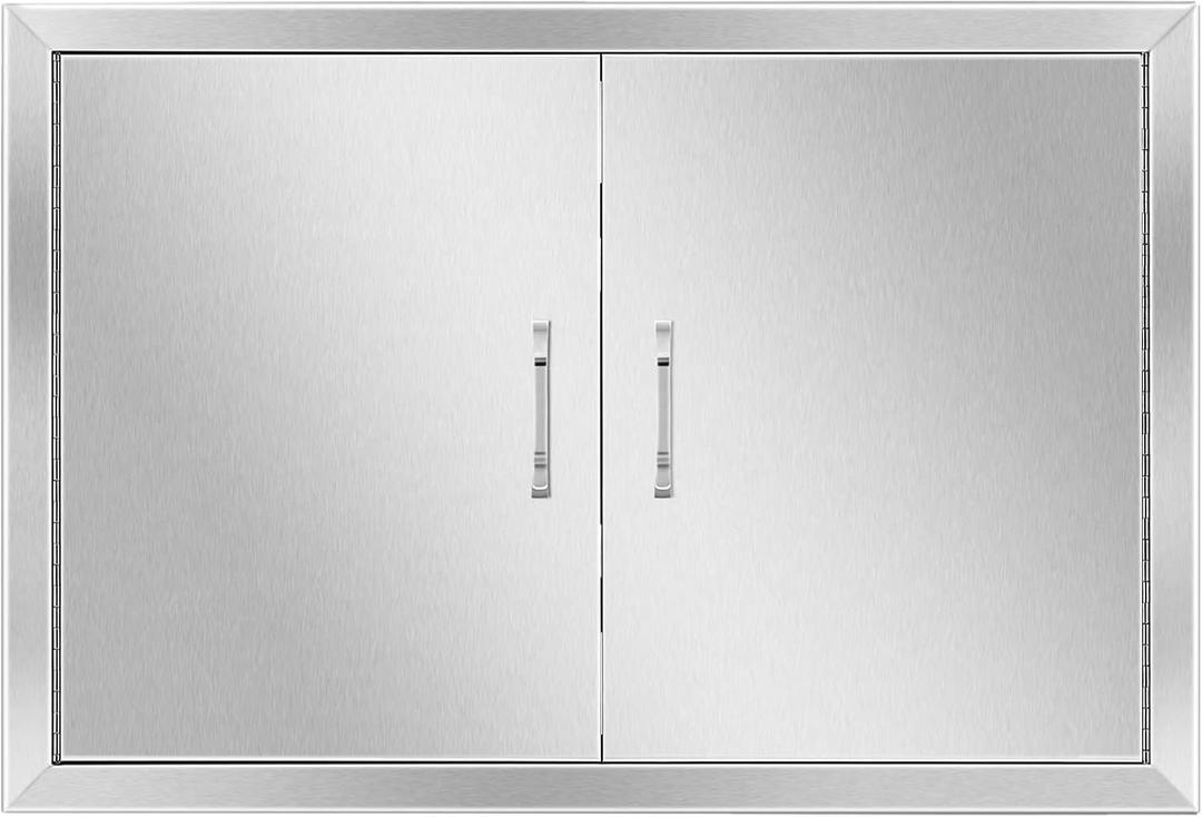 Anfrere 28" W x 19" H Outdoor Kitchen Door, Premium 304 Stainless Steel Double BBQ Panel Access Door for Outside Kitchen Commercial Grilling Station, Oven, Storage Cabinet
