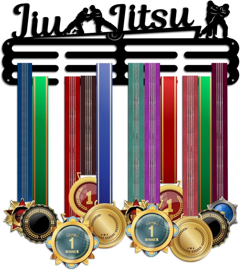 PH PandaHall Jujitsu Medal Display Hanger Holder Jiu Jitsu Pattern Medal Holder 15.7" Awards Ribbon Hanger Medal Display Wall Rack Sports Medal Hanger Display for Sports Athletes Awards Ribbons Cheer