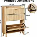 Fluted Shoe Cabinet Storage with 2 Flip Drawers, Wood Narrow Hidden Shoe Organizer with Adjustable Shelf for Entryway, Freestanding Slim Shoe Rack for Hallway Living Room, Saving Space, Oak, 2drawers