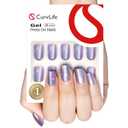 Curvlife 30pcs Soft Gel Press on Nails, Purple Chrome Cat Eye Fake Nail with Apricot Design, Full Cover False Nails Tips Glossy Nude Glue on Nails Artificial Stick on Nails for Women