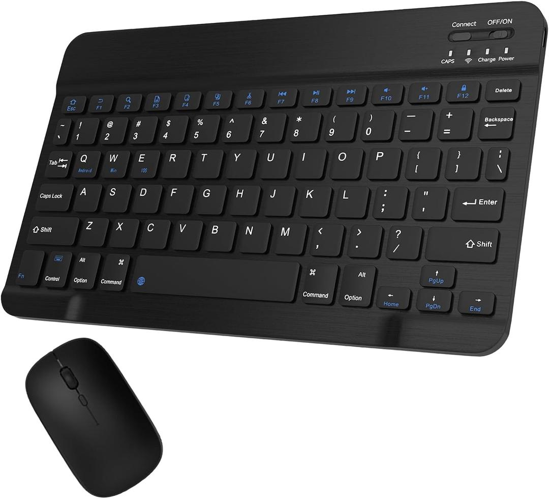 Bluetooth Keyboard and Mouse Combo for iPad, 10 inch Wireless Keyboard & Mouse, Ultra-Slim Portable Rechargeable Keyboard for iPad Pro Air Mini iPhone Samsung Tablet, iPhone15/14/13 Pro (Black)
