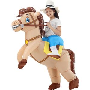 JOYBRO Inflatable Horse Costume for Kids, Funny Cowboy Ride on Horse Suit, Blow up Animal Costumes for Boys and Girls, Perfect for Halloween, Carnivals, Theme Parties, Birthdays, One Size 120-150 cm
