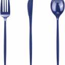 PULOTE 150PCS Blue Plastic Silverware Set - Plastic Cutlery Disposable - Heavy Duty Blue Plastic Utensils Include 50 Forks, 50 Knives,50 Spoons for Party&Graduation