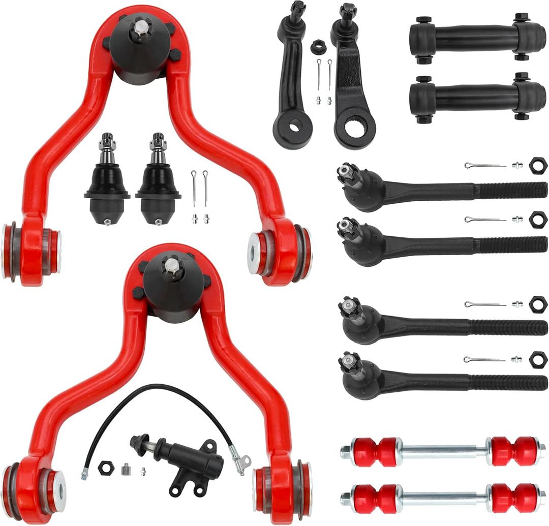 4WD Front End 15pc Suspension Kit for Chevy GMC K1500 K2500 Suburban Tahoe Yukon Escalade, Front Control Arms, Lower Ball Joints, Tie Rods Sway, Bar End Link Set Replacement