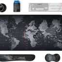 5 in 1 Keyboard Mouse Pad Set, Mouse Pad Wrist Support, Extended Gaming + Keyboard Wrist Rest Support, (34.515.7 in) Large Ergonomic Mousepad Desk Mat Combo -Black World Map (1-5 Sets-World Map)