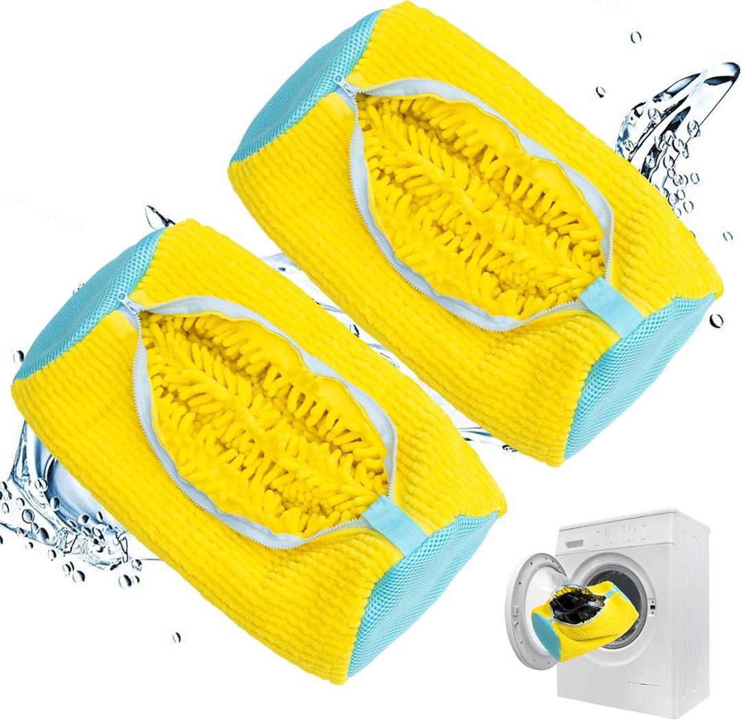 Laundry shoe bag - Shoe Washing Machine Bag - Laundry Shoe Bag for Washer and Dryer for All Shoe Types and Sizes - Yellow - Set of 2