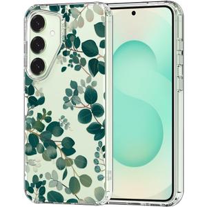 MOSNOVO Case for Samsung Galaxy S25 Plus/Galaxy S24 Plus, [Buffertech 6.6ft Military-Grade Drop Protection] [Anti Peel Off Tech] Clear TPU Bumper Phone Case Cover Design - Eucalyptus