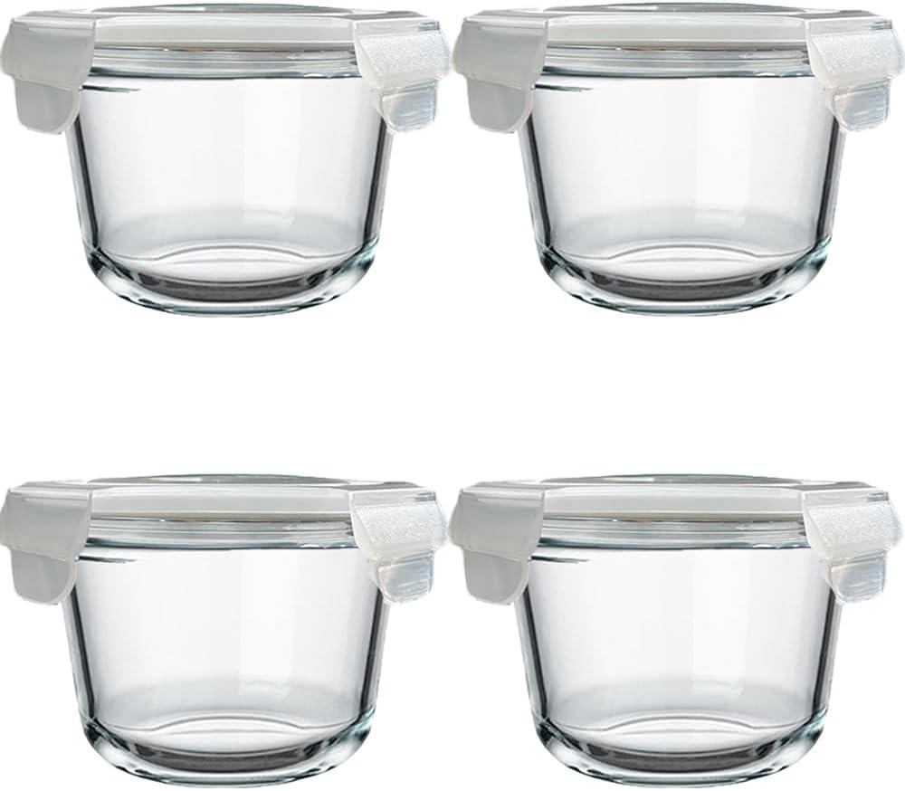 Glass Soup Storage Containers, Round Food Container with Airtight Lids, Glass Meal Prep Storage Reusable, 18 oz Leak-Proof Storage Containers, Microwave, Dishwasher, Frig Safe (4 Pack)