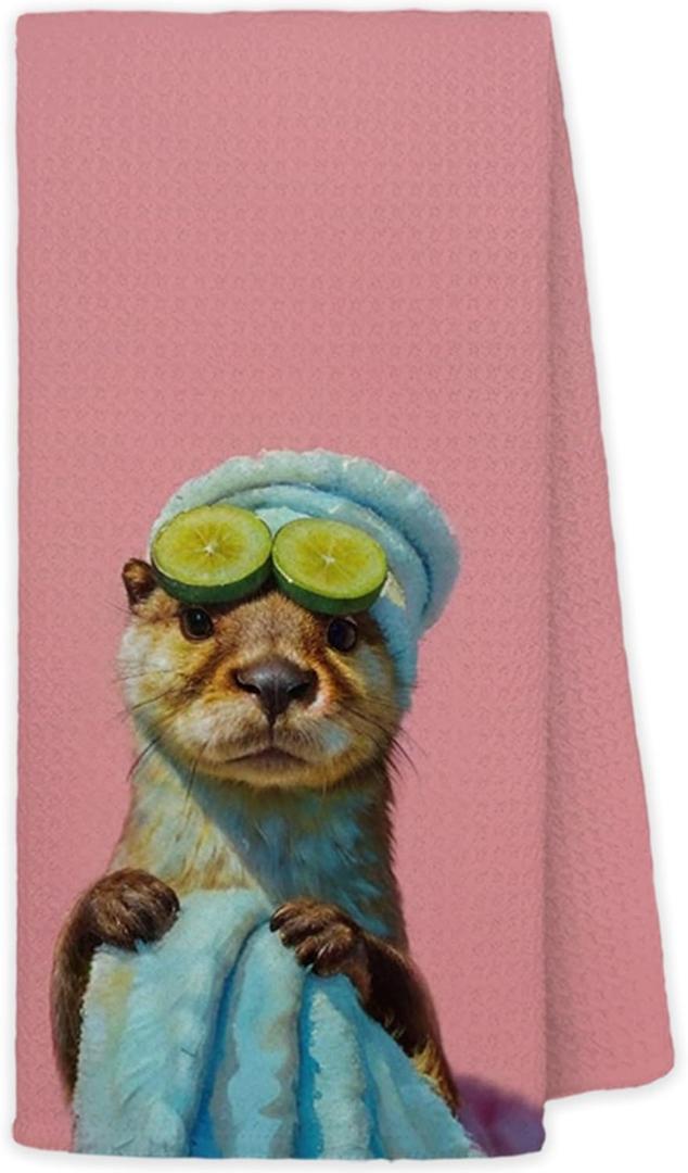JINYO Otter Gifts Hand Towels for Bathroom, Otter Gifts for Otter Lovers, Coastal Beach Otter Bathroom Towels Decor, 16x24 Inch