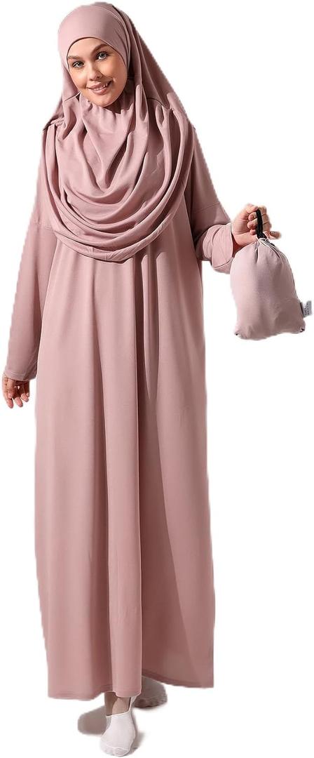 ihvan online Muslim Dresses for Women, Prayer Dress, Hijab Abaya, One-Piece Islamic Prayer Dress Gift for Eid Ramadan (3XL-6XL, Dried Rose)