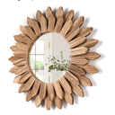 Honiway Wall Mirror Decorative 12 inch Rustic Wood Mirror Sunburst Boho Mirror for Entryway Bedroom Living Room Bathroom House Warming Gifts New Home Essential Carbonized Black