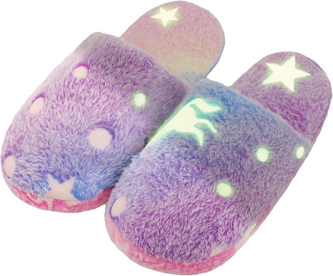 Kids Slippers Luminous Night Lights Warm Plush for Boys Girls House Indoor Shoes (8.5-9.5 Little Kid, Purple)
