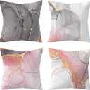 HVEST Pink Marble Pillow Covers 18x18 Set of 4, Gold Grey and White Abstract Marble Textured Throw Pillow Covers Modern Minimalist Decorative Pillows for Home Bed Couch Sofa Decor Pillowcase