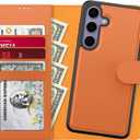 FUNMIKO for Samsung Galaxy S25 Plus Case Wallet, Detachable Flip Folio Leather Cover, RFID Blocking 4 Card Slots Holder, Kickstand Function, Protective Phone Shell for Women Girls, Orange