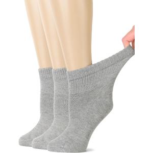 Hugh Ugoli Women's Bamboo Diabetic Ankle Socks, Super Soft Seamless Toe Non Binding, Wide, Loose Fit & Stretchy, 3 Pairs (6-9, 15- Light Grey (3 Pairs))