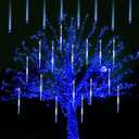 LJLNION Meteor Shower Lights, 12 Inch Outdoor Icicles Christmas Lights, 8 Tubes 288 LED Iciclelights Snow Falling Light, Connectable Raindrop Light, Xmas Wedding Party Tree Holiday Decor, Blue