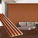 OUZUGIE WPC Acoustic Slat Wall Paneling, 8-Pack 96 x 6 Inches 3D Wall Panels for Interior Wall Decor,Living Room,TV Background,Study Room,Office Spaces,Bedroom,High Grille (Teak)
