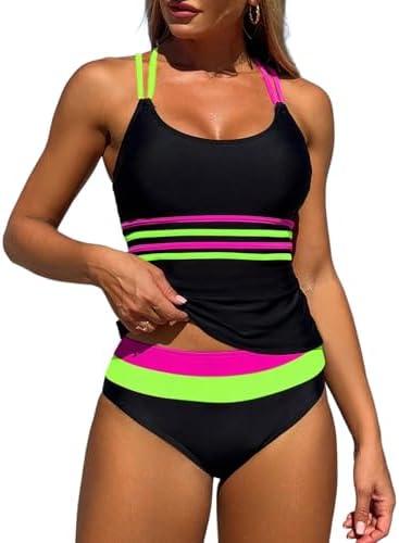 ZAFUL Tankini Swimsuits for Women Tummy Control High Waisted Twist Front Ruched Two Piece Bathing Suit, Size M