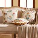 patdrea Designer Throw Pillow Covers for Couch 18"x18",Vintage French Linen Pillows Cover with Daisy Floral Pattern,Beige Soft Farmhouse Decorative Square Cushion for Bed,Outdoor,Set of 2