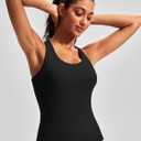 Cross Back Athletic Yoga Tops Workout Tank Top with Built-in Bra for Gym Pilates (Black, L)