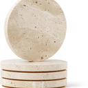 WORHE Natural Travertine Marble Coasters Set of 4-4" Round Stone Drink Coasters, Non-Slip Cork Backing, Housewarming Gift, Wedding, Protect Tables from Stains & Scratches (BD140)