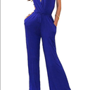 LYANER Women's Elegant Crewneck Sleeveless High Waist Long Wide Leg Pant Jumpsuit Romper, Royal Blue, X-Large