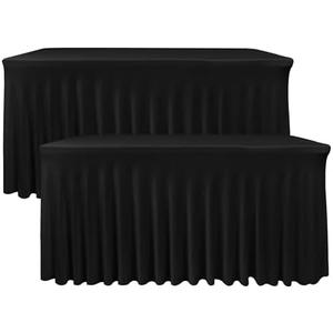 Nasitos Black Table Skirt for 6 Foot Rectangle Tables, 2 Pack - 72 x 30 Inch - Stretch Spandex Fitted Table Clothes, Fabric Table Covers Cocktail Tablecloths for Party, Banquet, Birthday