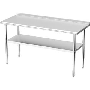 Derro Stainless Steel Table for Prep & Work, 24 X 60 in, Metal Commercial Heavy Duty Table with Backsplash and Adjustable Under Shelf and Foot for Restaurant, Home and Hotel