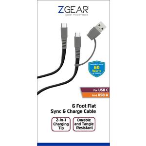 ZGear 6 Foot Flat Sync & Charge Cable For USB C To USB A