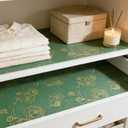 Shelf Liner for Kitchen Cabinets Drawer Liner Non-Adhesive Non-Slip Thickened Shelf Liner Paper Easy to Clean with Green Background Gold Floral Line Pattern for Tool Box Refrigerator.17.3×236.2 inches