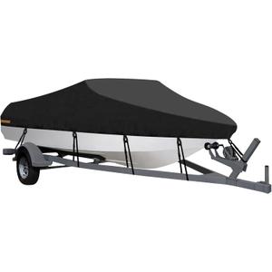 OutdoorLines Waterproof Boat Covers 14-16 Ft Long Black- Heavy Duty UV Resistant Trailerable Boat Covering for V-Hull,Tri-Hull, Bass, Runabout, Fish&Ski,Pro-Style Fishing Boat (14'-16',Beam width up to 68")