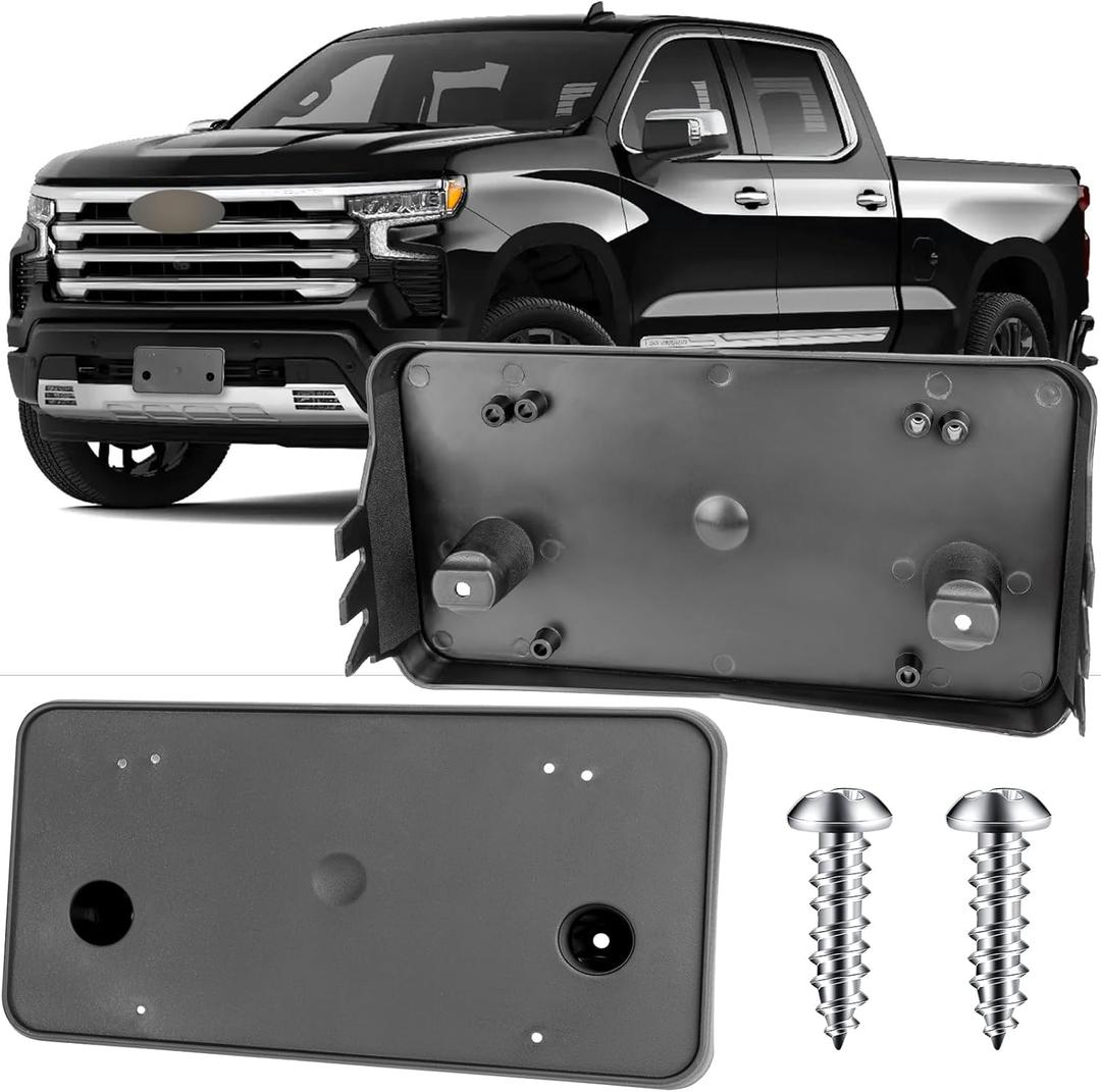 License Plate Bracket Accessories for Chevrolet Chevy Silverado 1500 2022 2023 2024 2025, Front Bumper License Plate Holder Replacement Frame Black Mount