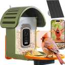 Smart Bird Feeder with Camera, 2.5K UHD Bird Feeder Camera Solar Powerd, Sensitive AI Identification, Instant Alerts Capture Video, IP66 Waterproof for Outdoor, Ideal Gift for Mom, Green