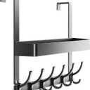 Inmorven Over The Door Hooks Organizer, Hanger Storage with 6 Hooks & 1 Mesh Baskets, Back of Door Storage for Towels, Coats, Clothes - Space Saving Hanging Rack for Bathroom,Living Room,Kitchen