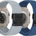 Nylon Braided Watch Bands Compatible with iWatch Series 11/10/9/8/7/6/SE/5/4/3/2/1, Sport Strap for 38mm/40mm/41mm/42mm Women Men, Stretchy Nylon Band with Zinc Alloy Parachute Buckle