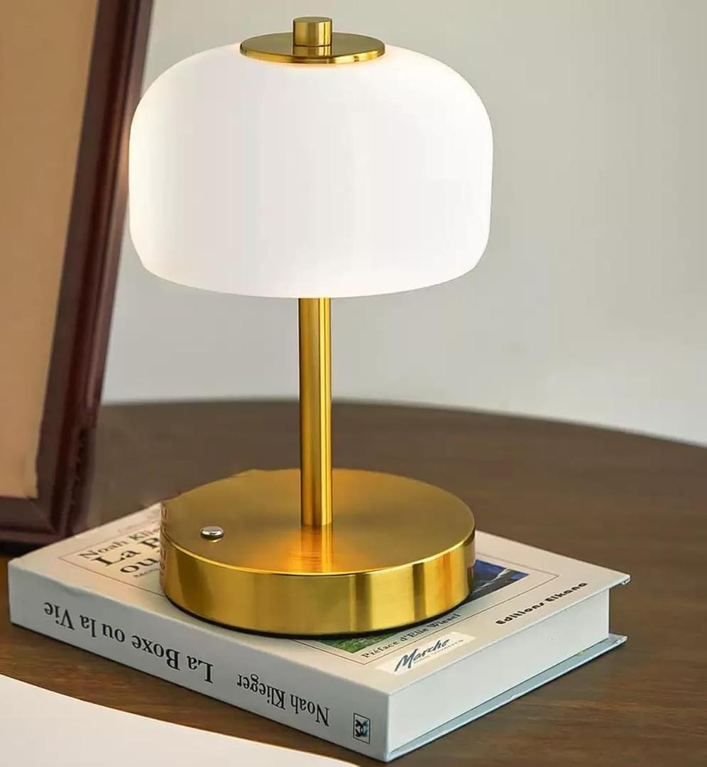 Sxminer Cordless Table Lamp Rechargeable lamp 3 Way Dimmable LED Touch Lamp Small Glass Bedside Nightstand Light for Camping Bedroom Dining Living Room Beside Patio Restaurant, Gold