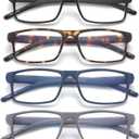 4 Pack Reading Glasses Blue Light Blocking for Men Women,Rectangular Frame Computer Readers with Spring Hinge,Reading Glasses for Men WomenAnti Eyestrain/UV Ray Eyeglasses (0.0x)