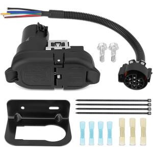 7 & 4 Pin Trailer Wiring Harness Connector Tow Hitch Receptacle Assembly with Mounting Bracket Kit, 7 Way Blade & 4 Way Flat Adapter Plug for USCAR Socket Multi-Tow Pickup Truck