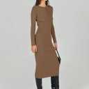 ANRABESS Women Long Sleeve Sweater Dress Crewneck Bodycon Stretch Slim Fit Ribbed Knit Midi Dresses 2025 Fall Trendy Outfits Brown Medium (Brown, M)