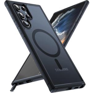 TOCOL for Samsung Galaxy S22 Ultra Case Magnetic, [Wireless Charging Compatible ][Military Drop Protection] Translucent Matte Back Cover for S22 Ultra, Black