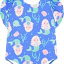 Girls One Piece Cute Swimsuit with Ruffled Straps, UPF 50+ Beach Bathing Suit for Toddler Teen Girls, Size 3M-12Y