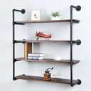 Industrial Pipe Shelving Wall Mounted,42in Rustic Metal Floating Shelves,Steampunk Real Wood Book Shelves,Wall Shelf Unit Bookshelf Hanging Wall Shelves,Farmhouse Kitchen Bar Shelving(4 Tier)