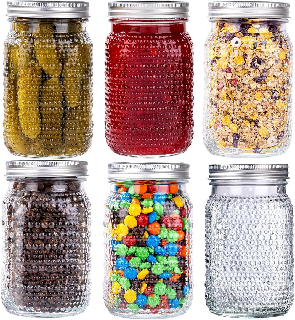 WELLIFE Mason Jars 32 oz, 6 Pack Quart Mason Jars Wide Mouth for Pickling,Canning, Decoration, Fermenting and Food Storage,Microwave & Dishwasher Safe